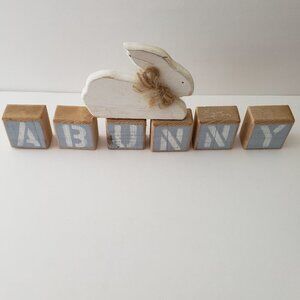 Free Standing Wooden "A Bunny" Letters with Rabbit Bunny Blue and White